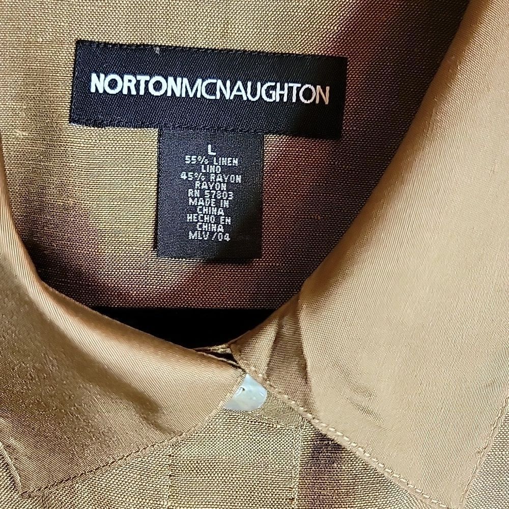Norton McNaughton-Linen/Rayon tan colored shirt with 3/4 sleeves. L. NWT. - Picture 3 of 12